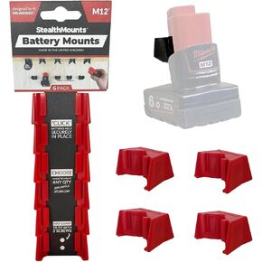 StealthMounts Milwaukee M12 Battery Holders | Battery Mounts for Milwaukee M12 | 4 Pack | Battery Organizer Clips