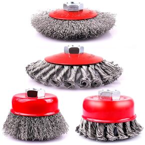 6 Pack 3 & 4 Inch Twisted Knotted & Coarse Crimped Wire Cup Brush for 4 1/2 Angle Grinder,5/8 Inch-11 Threaded Arbor,Wire Brush for Rust,Corrosion,Paint Removal (6)