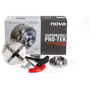 NOVA 23262 SUPERNOVA2 Insert Type Wood Turning Nickel Plated Chuck and Laser Etched Precise Jaw Set with T Bar Wrench and 6 Point Star Fasteners