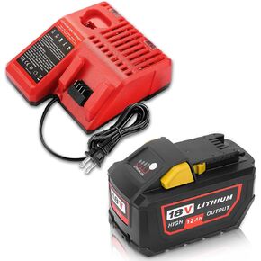 12.0Ah Replacement for Milwaukee 18V Battery&Charger Combo Kit Compatible with Milwaukee 18V Battery 12.0 High Output Battery 48-11-1812 48-11-1815 48-11-1860 48-11-1890 48-11-2230 48-11-2830 (Multi)