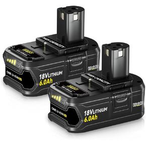 2Packs P108 6.0Ah Replacement for Ryobi 18V Battery Lithium P104 P105 P102 P103 P107 P109 P108 Compatible with Ryobi Battery 18Volt Cordless Tools
