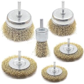 Brass-Coated Wire Wheel Brush Kit for Drill,BeQell 6pcs Crimped Cup Brush with 1/4-Inch Shank,Soft Enough for Rust Removal, Clean Paint ,Corrosion and Scrub Surface with Less Scrach in Kuwait