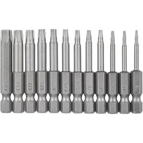 11PCS Torx Head Screwdriver Bit 1/4 inch Hex Shank S2 Steel 100mm Length Magnetic Security Screwdriver Set T6-T40 Star Screwdriver Bits Electric tools