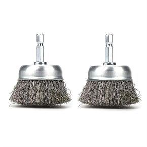 2 Inch Abrasive Wire Cup Brush for Drill - 1/4 Inch Hex Shank Wire Cup Brush - Stainless Steel Crimped Carbon Steel Brush for Rust,Cleaning,Deburring,Removing Paint-2pcs