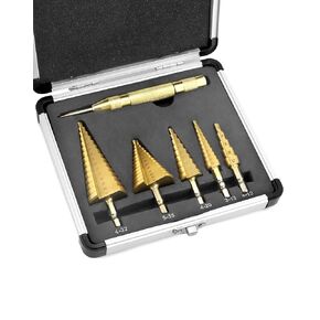 QWORK 5-Piece Step Drill Taper Drill Bit Titanium Coated HSS 4241-4-12 mm / 3-13 mm / 4-20 mm / 5-35 mm / 4-32 mm - for Sheet Metal Wood Plastics