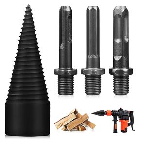 Yardwe Firewood Log Splitter, Removable Cones Kindling Wood Splitting logs bits Heavy Duty Electric Drills Screw Cone Driver, 32mm Drill Bit + 3 Handles (Hex + Square + Round)