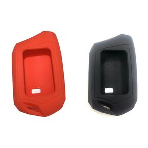Pack of 2 T9 RFX-2WT9-FM Key Silicone Sleeve Waterproof Dirt Tolerance Parts Durable Red and Black 2WT9R for Compustar FM 2-Way 3000-FT LCD 4 Side Buttons Silicone Shell only Replacement New