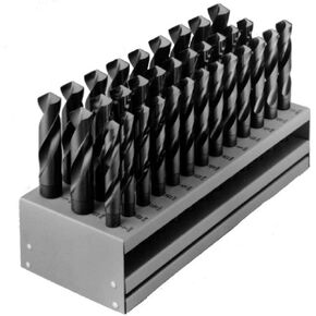 Chicago Latrobe 190 Series High-Speed Steel Reduced Shank Drill Bit Set With Metal Stand, Black Oxide Finish, 118 Degree Conventional Point, Round Shank, Inch, 33-piece, 1/2" - 1" in 1/64" increments