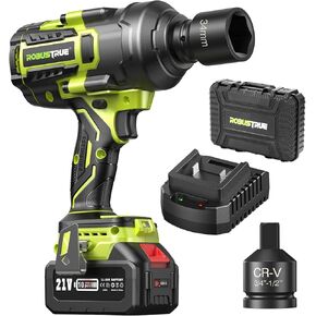 مفتاح ربط تأثير 2000N.m عزم دوران عالٍ، 3/4 إلى 1/2 مسدس تأثير بدون فرش، مفتاح ربط تأثير لاسلكي 1500 قدم رطل بطارية 5.0AH، شاحن سريع، مفتاح ربط كهربائي للشاحنة الثقيلة RV in Kuwait