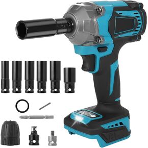 طقم مفتاح ربط تأثير بدون فرشاة 516 قدم رطل لبطارية ماكيتا 18 فولت، 1/2 بوصة 700 نيوتن متر عزم دوران عالٍ 3000 دورة في الدقيقة مفتاح ربط تأثير محمول لاسلكي مع 6 قطع مقابس تأثير، مثالي لإصلاح السيارات والمنزل in Kuwait