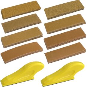Sutekus Micro Hand Detail Sander Kit 2pcs Mini Detail Sander Blocks with 40 Sheets Hook and Loop Sandpaper-Assorted Grit of 60 80 120 180 220 320 400 600 for Crafts Wood Metal Polishing