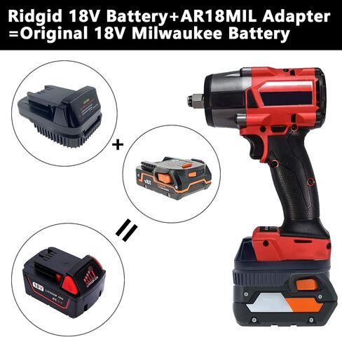 محول بطارية لبطارية Ridgid AEG 18V Hyper Li-ion، محول AR18MIL لتحويل Ridgid 18V ليحل محل بطارية ليثيوم أيون Milwaukee 18V والعمل لأدوات الطاقة Milwaukee M18 (بدون بطارية) in Kuwait