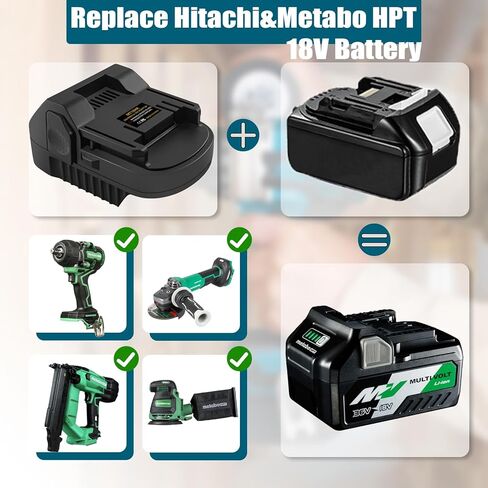 Adapter for Makita 18V Lithium Battery Converter for Metabo18V&Hitachi 18V Battery, to Metabo HPT 18V Battery Convert to for Hitachi 18V Lithium Cordless Tool and Metabo18V (Not 36V) Slide Style Tools in Saudi Arabia