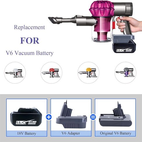 محول بطارية Lasica V6 متوافق مع بطارية ليثيوم ماكيتا 18 فولت LXT لسلسلة دايسون V6 مكانس SV03 SV04 SV09 DC62 DC59 بطارية رأس المحرك المطلقة الحيوانية in Kuwait