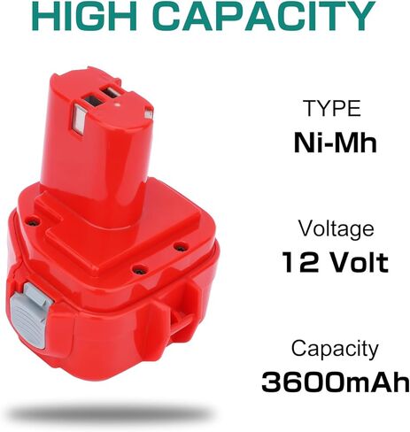 2Pack 12V 3600mAh Replacement Battery Compatible with Makita 12V Battery NI-MH 1220 1200 1201 1222 1233 1234 1235 1233S 1233SA 1233SB PA12 193157-5 192681-5 for Makita 12 Volt Cordless Power Tools in Kuwait