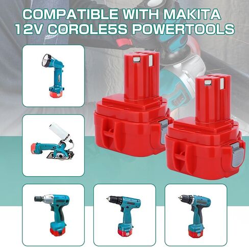 2Pack 12V 3600mAh Replacement Battery Compatible with Makita 12V Battery NI-MH 1220 1200 1201 1222 1233 1234 1235 1233S 1233SA 1233SB PA12 193157-5 192681-5 for Makita 12 Volt Cordless Power Tools in Kuwait