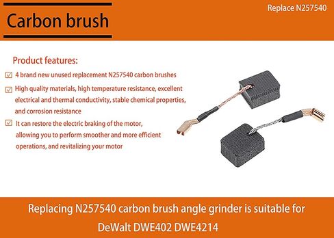 يستبدل فرشاة الكربون N257540 وفرشاة طاحونة الزوايا لتكون متوافقة مع DeWalt DWE402/DWE4214. يمكن أن يؤدي استبدال أجزاء طاحونة الزوايا إلى استعادة الأداء الفعال لطاحونة الزوايا (4 مجموعات) in Saudi Arabia
