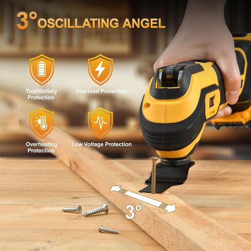 Cordless Oscillating Tool for Dewalt 20V Battery, 6 Variable Speed&3° Oscillation Angle Multi-Tool, 23PCS Tool Kit with Quick-Lock accessory change for Scraping, Sanding, Cutting Wood(Tool Only)yellow in Saudi Arabia