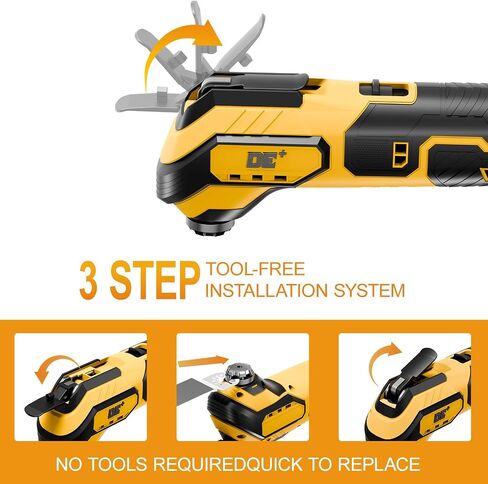 Cordless Oscillating Tool for Dewalt 20V Battery, 6 Variable Speed&3° Oscillation Angle Multi-Tool, 23PCS Tool Kit with Quick-Lock accessory change for Scraping, Sanding, Cutting Wood(Tool Only)yellow in Saudi Arabia