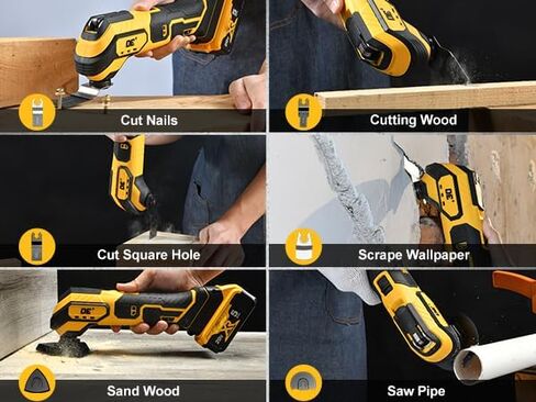 Cordless Oscillating Tool for Dewalt 20V Battery, 6 Variable Speed&3° Oscillation Angle Multi-Tool, 23PCS Tool Kit with Quick-Lock accessory change for Scraping, Sanding, Cutting Wood(Tool Only)yellow in Saudi Arabia