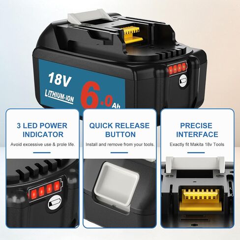 BL1860B Replacement Battery for Makita 18V Battery 6.0Ah Compatible with Makita 18V Lithium ion Battery BL1815 BL1860B BL1860 BL1850 BL1850B BL1840 BL1830 Compatible with Makita 18 Volt Chargers Blue in Kuwait
