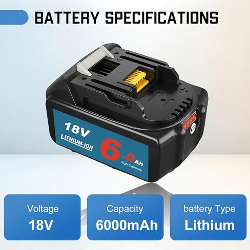 BL1860B Replacement Battery for Makita 18V Battery 6.0Ah Compatible with Makita 18V Lithium ion Battery BL1815 BL1860B BL1860 BL1850 BL1850B BL1840 BL1830 Compatible with Makita 18 Volt Chargers Blue in Kuwait