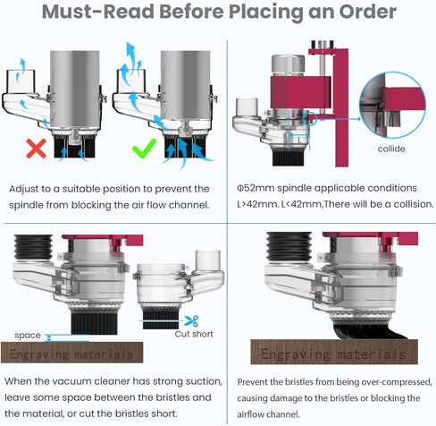 2-in-1 65mm & 52mm CNC Dust Shoe, Compatible with Most 65mm/52mm Spindle Motor Router, Hose Adapter 38mm (1.5″) in Kuwait