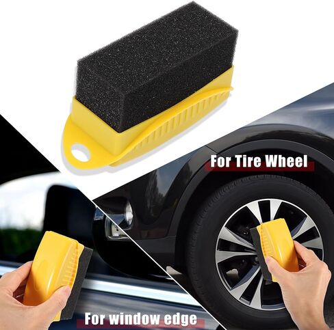 X AUTOHAUX 4X Tire Tyre Wheel Rim Trim Contour Detailing Dressing Shine Applicator Pad Sponge Foam Brush for Car Truck Tires Waxing Polishing Cleaning Wipe Washing with Lid No Handle Black in Saudi Arabia