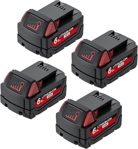 18V 6.0Ah Replacement for Milwaukee M18 Battery Lithium XC Compatible with 48-11-1815 48-11-1820 48-11-1840 48-11-1850 48-11-1860 Cordless Power Tools 4Pack in Kuwait