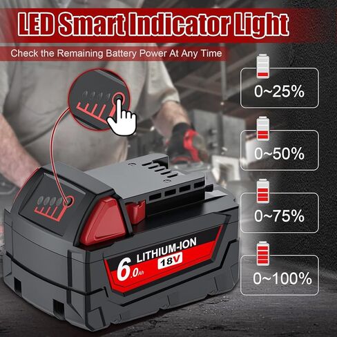 18V 6.0Ah Replacement for Milwaukee M18 Battery Lithium XC Compatible with 48-11-1815 48-11-1820 48-11-1840 48-11-1850 48-11-1860 Cordless Power Tools 4Pack in Kuwait