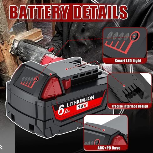 18V 6.0Ah Replacement for Milwaukee M18 Battery Lithium XC Compatible with 48-11-1815 48-11-1820 48-11-1840 48-11-1850 48-11-1860 Cordless Power Tools 4Pack in Kuwait
