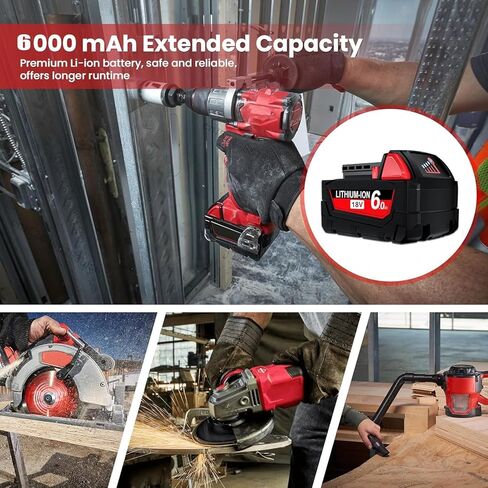 18V 6.0Ah Replacement for Milwaukee M18 Battery Lithium XC Compatible with 48-11-1815 48-11-1820 48-11-1840 48-11-1850 48-11-1860 Cordless Power Tools 4Pack in Kuwait
