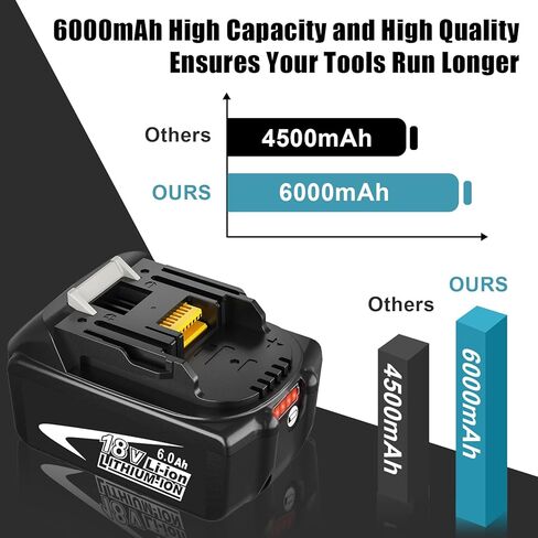 4-حزمة بطارية بديلة مطورة 6.0 أمبير 18 فولت BL1860B لماكيتا 18 فولت متوافقة مع بطارية ماكيتا 18 فولت ليثيوم BL1860B BL1860 BL1850B BL1850 BL1840 BL1830B BL1830 BL1815 أدوات كهربائية لاسلكية in Kuwait