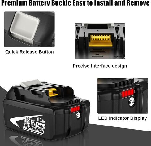 4-حزمة بطارية بديلة مطورة 6.0 أمبير 18 فولت BL1860B لماكيتا 18 فولت متوافقة مع بطارية ماكيتا 18 فولت ليثيوم BL1860B BL1860 BL1850B BL1850 BL1840 BL1830B BL1830 BL1815 أدوات كهربائية لاسلكية in Kuwait