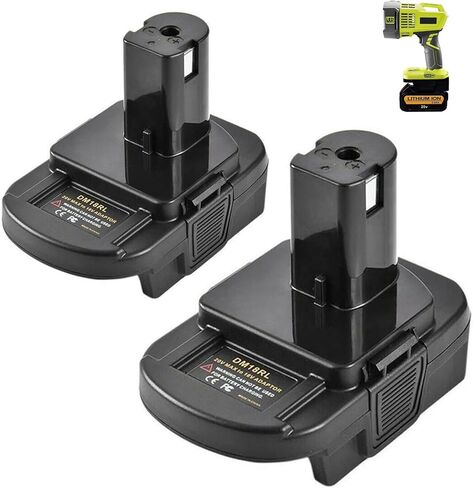 urun 2-pack DM18RL محول بطارية لديوالت 18 فولت - 20 فولت ولميلووكي M18 18 فولت بطارية ليثيوم أيون لريوبي 18 فولت، تعمل من أجل أدوات الطاقة اللاسلكية ريوبي 18 فولت ليثيوم أيون، أسود (بدون بطارية) in Kuwait