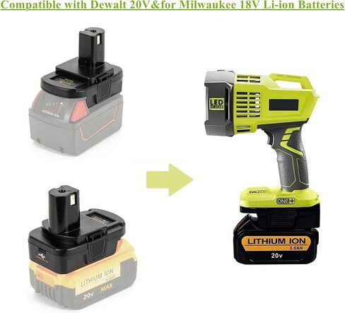 urun 2-pack DM18RL محول بطارية لديوالت 18 فولت - 20 فولت ولميلووكي M18 18 فولت بطارية ليثيوم أيون لريوبي 18 فولت، تعمل من أجل أدوات الطاقة اللاسلكية ريوبي 18 فولت ليثيوم أيون، أسود (بدون بطارية) in Kuwait