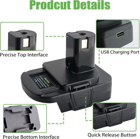 urun 2-pack DM18RL محول بطارية لديوالت 18 فولت - 20 فولت ولميلووكي M18 18 فولت بطارية ليثيوم أيون لريوبي 18 فولت، تعمل من أجل أدوات الطاقة اللاسلكية ريوبي 18 فولت ليثيوم أيون، أسود (بدون بطارية) in Kuwait