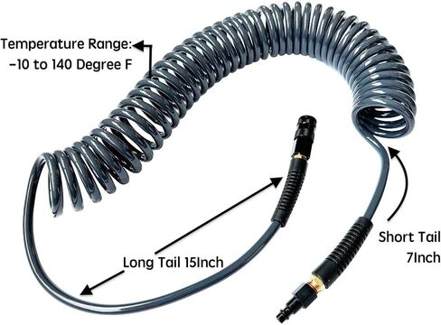 خرطوم ضاغط الهواء من البولي يوريثين SANFU مقاس 1/4 بوصة معرف × 25 قدمًا طويل الذيل مع مقيد الانحناء، 145 رطل لكل بوصة مربعة، تركيبات MNPT 1/4 بوصة من الألومنيوم العالمي 3 في 1 مقرنة وقابس، رمادي (25 بوصة) in Kuwait