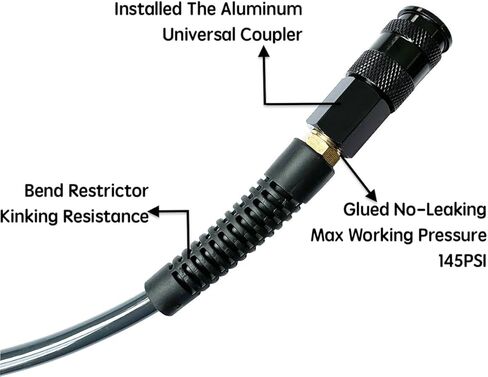 خرطوم ضاغط الهواء من البولي يوريثين SANFU مقاس 1/4 بوصة معرف × 25 قدمًا طويل الذيل مع مقيد الانحناء، 145 رطل لكل بوصة مربعة، تركيبات MNPT 1/4 بوصة من الألومنيوم العالمي 3 في 1 مقرنة وقابس، رمادي (25 بوصة) in Kuwait