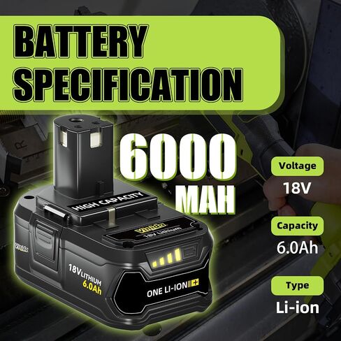 2Packs P108 6.0Ah Replacement for Ryobi 18V Battery Lithium P104 P105 P102 P103 P107 P109 P108 Compatible with Ryobi Battery 18Volt Cordless Tools in Saudi Arabia