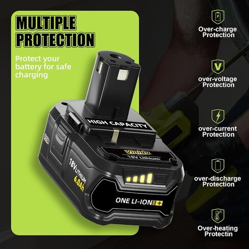 2Packs P108 6.0Ah Replacement for Ryobi 18V Battery Lithium P104 P105 P102 P103 P107 P109 P108 Compatible with Ryobi Battery 18Volt Cordless Tools in Saudi Arabia