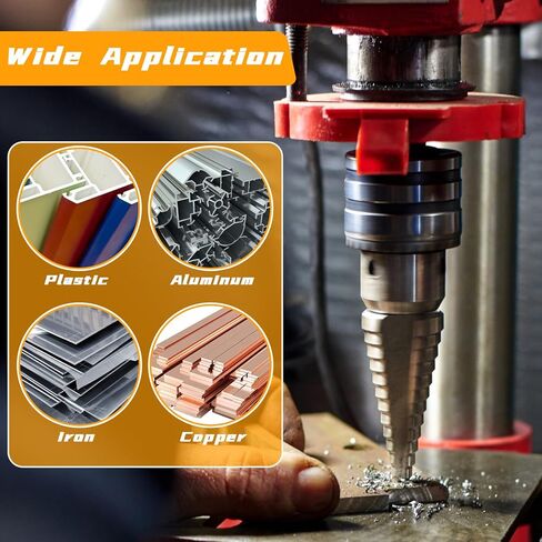 5+1 قطعة من لقم الثقب مع ثقب مركزي تلقائي، مجموعة مثقاب خطوة من التيتانيوم Anglecai HSS، 50 مقاسًا لقمة مثقاب عالية السرعة للمعادن والألومنيوم والخشب والبلاستيك in Kuwait