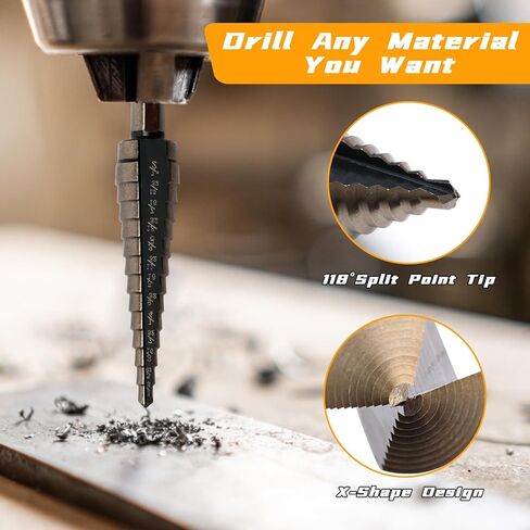 5+1 قطعة من لقم الثقب مع ثقب مركزي تلقائي، مجموعة مثقاب خطوة من التيتانيوم Anglecai HSS، 50 مقاسًا لقمة مثقاب عالية السرعة للمعادن والألومنيوم والخشب والبلاستيك in Kuwait