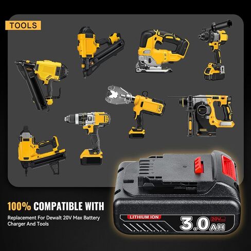 2Pack 20Volt 3.0Ah DCB201 Battery Replacement for Dewalt 20V Battery DCB200 DCB204 DCB206 DCD/DCF/DCG Series Compatible with Dewalt 20V Cordless Power Tools in Saudi Arabia