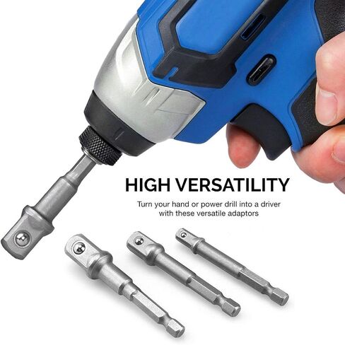3Pcs 1/4" 3/8" 1/2" Bits Cr-V Hex Shank,Impact Grade Socket Adapter/Extension Set Turns Power Drill Into High Speed Nut Driver,for Cordless Drills Ratchet Extension,Universal Socket Wrench Adapter Set in Saudi Arabia