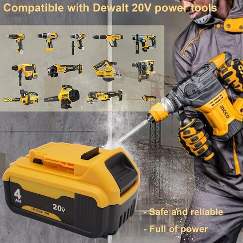 لقطعتين لبطارية DeWalt 20v 4.0Ah، استبدل بطارية DeWalt DCB204 20V Max DCB204-2 DCB205 DCB206 DCB204 DCB208 Series المتوافقة مع بطارية Dewalt 20V in Kuwait