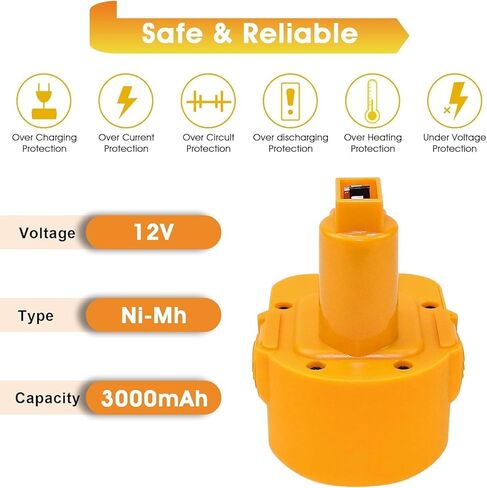 【2Packs Battery 12V 3.6Ah 】Replacemnet Battery and Charger for Dewalt 12V Battery DW9071 DC9072 DE9037 DE9071 DE9072 DE9074 DE9075 Cordless Power Compatible with Dewalt 12 Volt Battery Chargers Yellow in Kuwait