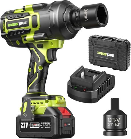 مفتاح ربط تأثير 2000N.m عزم دوران عالٍ، 3/4 إلى 1/2 مسدس تأثير بدون فرش، مفتاح ربط تأثير لاسلكي 1500 قدم رطل بطارية 5.0AH، شاحن سريع، مفتاح ربط كهربائي للشاحنة الثقيلة RV in Kuwait