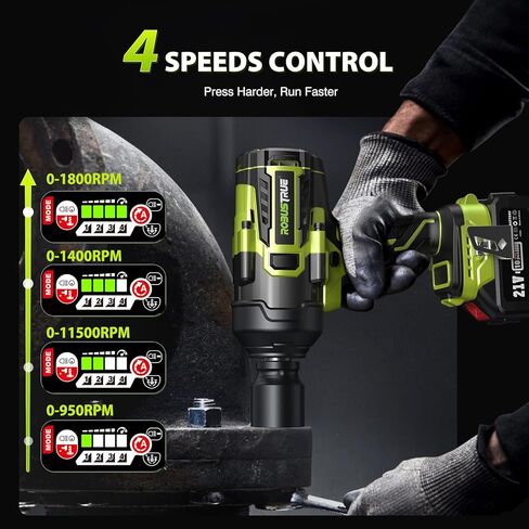 مفتاح ربط تأثير 2000N.m عزم دوران عالٍ، 3/4 إلى 1/2 مسدس تأثير بدون فرش، مفتاح ربط تأثير لاسلكي 1500 قدم رطل بطارية 5.0AH، شاحن سريع، مفتاح ربط كهربائي للشاحنة الثقيلة RV in Kuwait