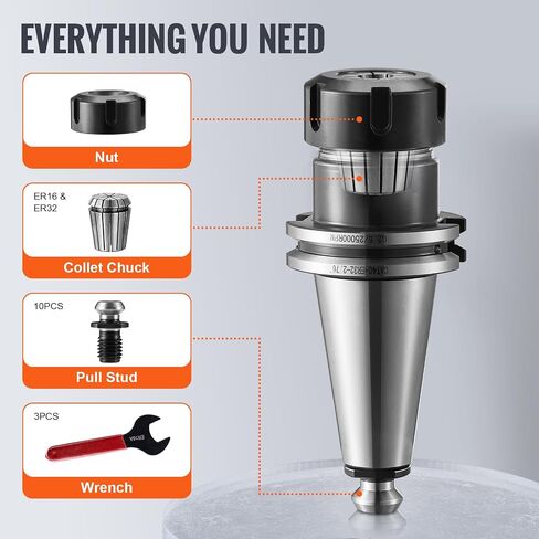 VEVOR CAT40 Collet Holder ER 16/32 Collet Set, 35 PCs, SLN FMB ER16/32 APU Tool Holders Spring Steel Collet Chucks with 10 Pull Studs and 3 Wrenches, for Milling Machine Drill Presses Boring Machine in Saudi Arabia